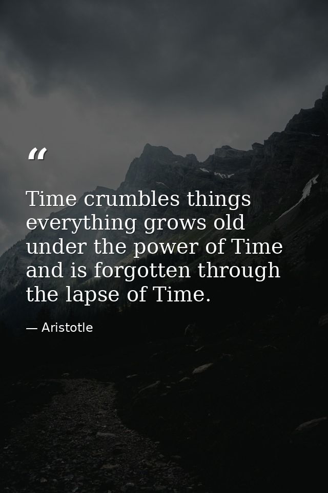 Time crumbles things everything grows old under the power of Time and is forgotten through the lapse of Time. — Aristotle
