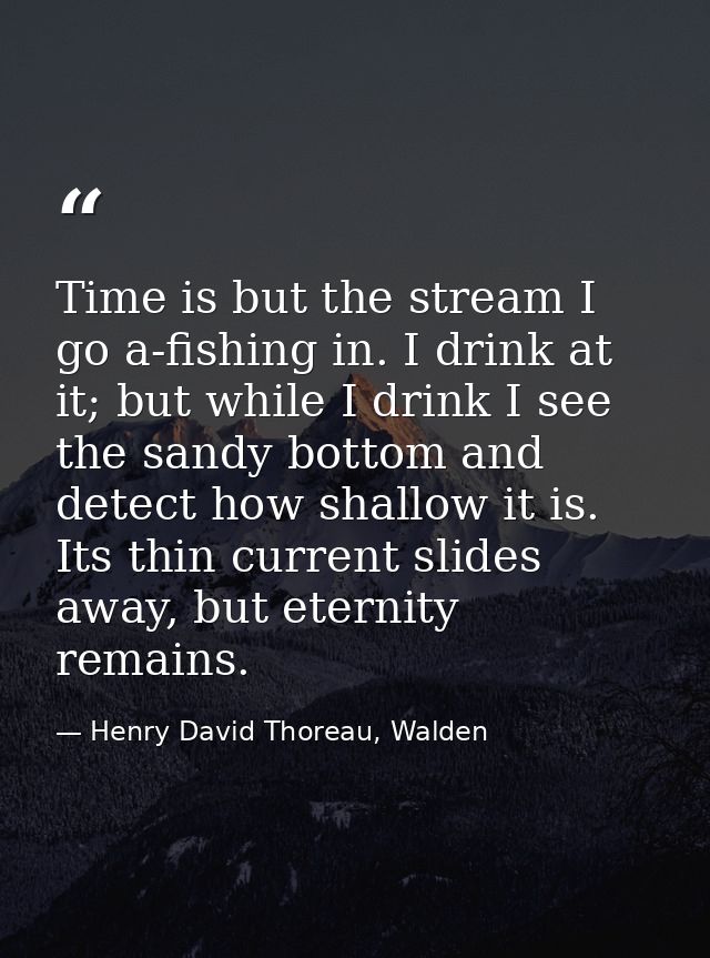 Time is but the stream I go a-fishing in. I drink at it; but while I drink I see the sandy bottom and detect how shallow — Henry David Thoreau, Walden