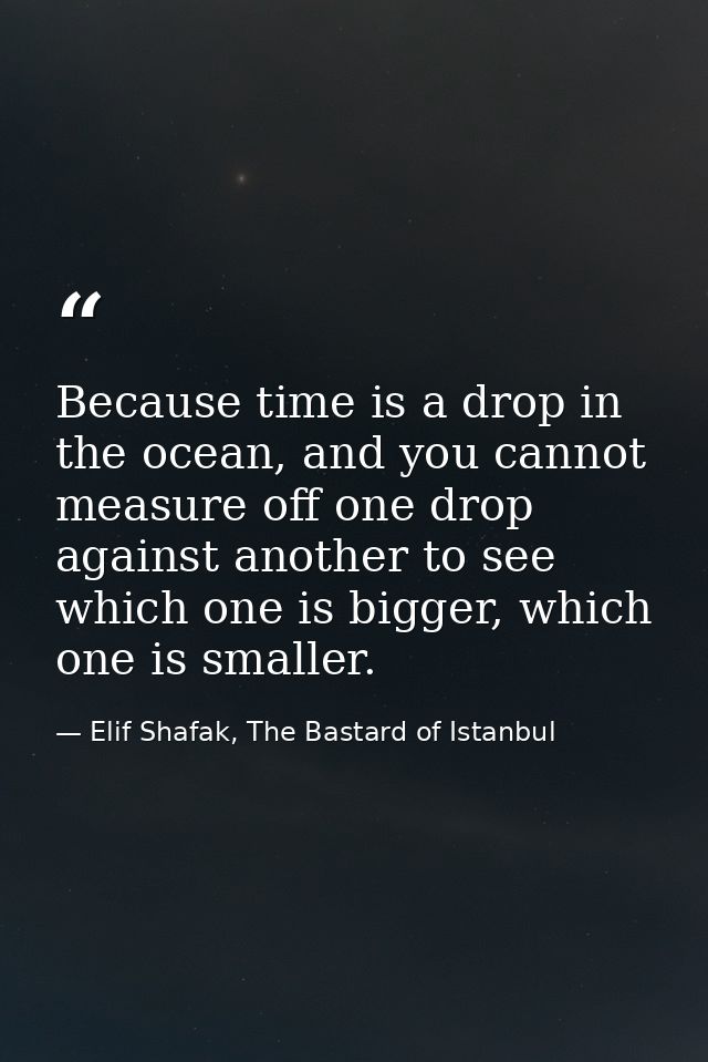 Because time is a drop in the ocean, and you cannot measure off one drop against another to see which one is bigger, whi — Elif Shafak, The Bastard of Istanbul