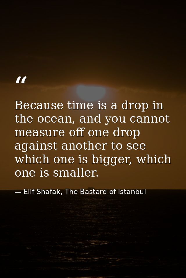 Because time is a drop in the ocean, and you cannot measure off one drop against another to see which one is bigger, whi — Elif Shafak, The Bastard of Istanbul