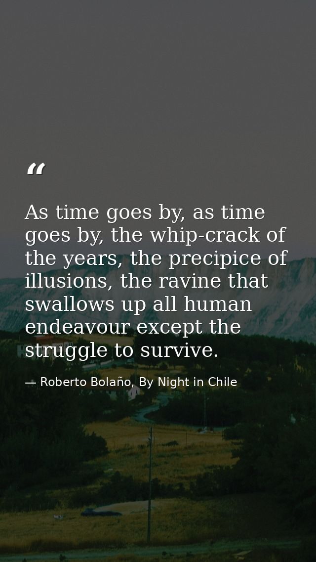 As time goes by, as time goes by, the whip-crack of the years, the precipice of illusions, the ravine that swallows up a — Roberto Bolaño, By Night in Chile