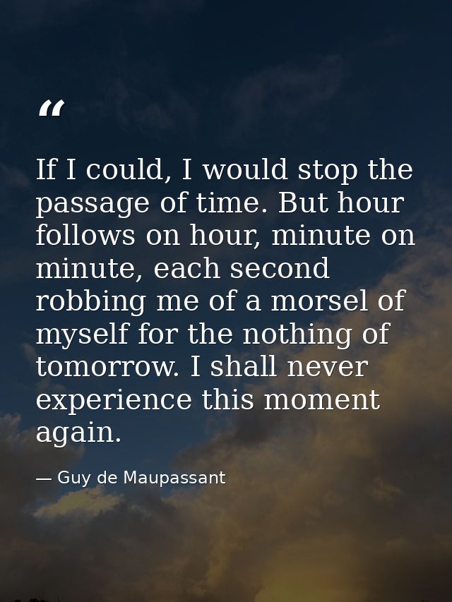 If I could, I would stop the passage of time. But hour follows on hour, minute on minute, each second robbing me of a mo — Guy de Maupassant