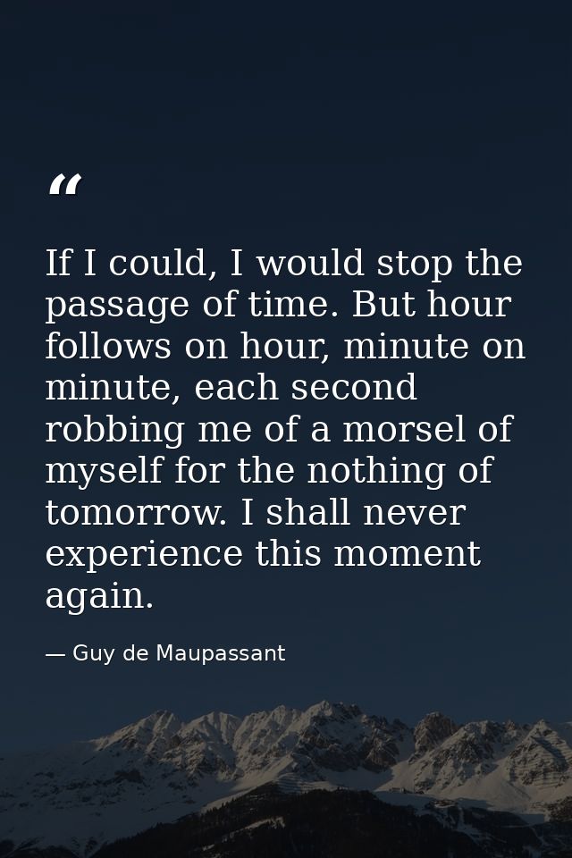 If I could, I would stop the passage of time. But hour follows on hour, minute on minute, each second robbing me of a mo — Guy de Maupassant