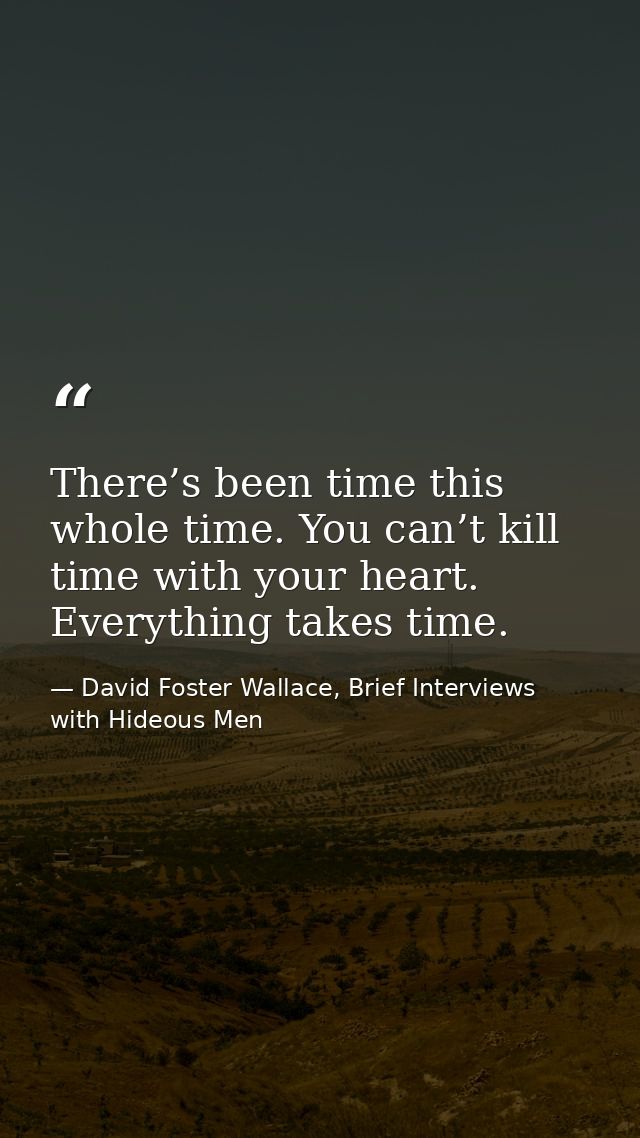 There’s been time this whole time. You can’t kill time with your heart. Everything takes time. — David Foster Wallace, Brief Interviews with Hideous Men