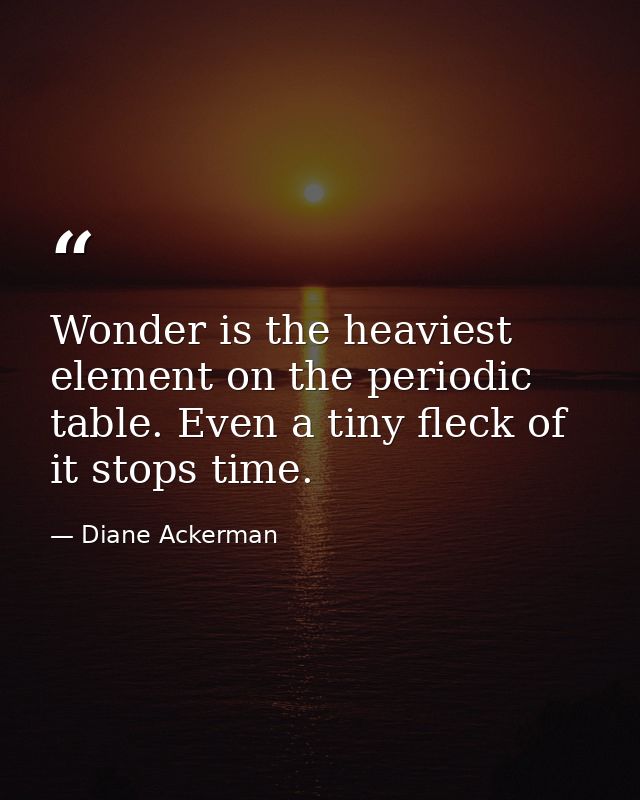Wonder is the heaviest element on the periodic table. Even a tiny fleck of it stops time. — Diane Ackerman