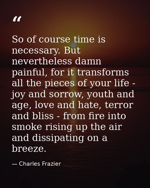 So of course time is necessary. But nevertheless damn painful, for it transforms all the pieces of your life - joy and s — Charles Frazier