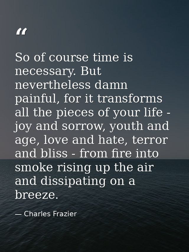 So of course time is necessary. But nevertheless damn painful, for it transforms all the pieces of your life - joy and s — Charles Frazier