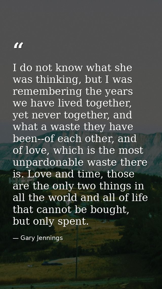 I do not know what she was thinking, but I was remembering the years we have lived together, yet never together, and wha — Gary Jennings