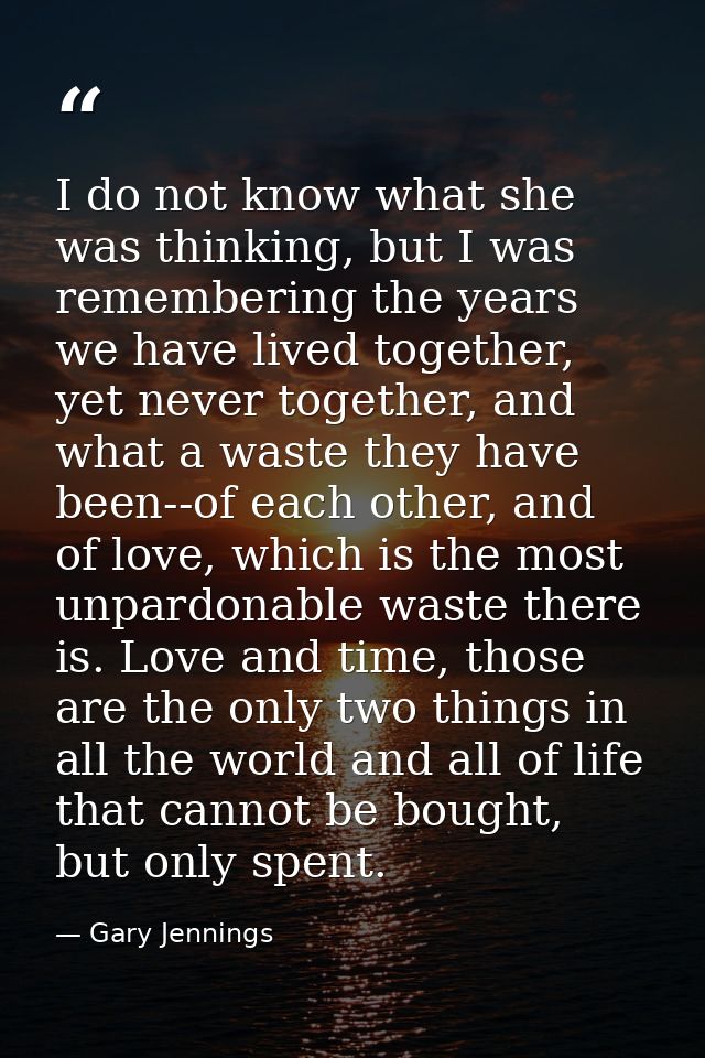 I do not know what she was thinking, but I was remembering the years we have lived together, yet never together, and wha — Gary Jennings