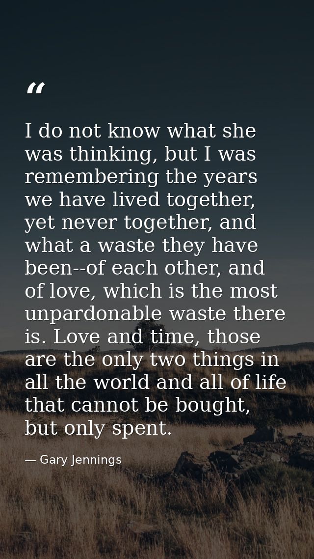I do not know what she was thinking, but I was remembering the years we have lived together, yet never together, and wha — Gary Jennings