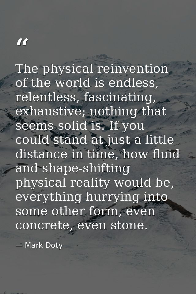 The physical reinvention of the world is endless, relentless, fascinating, exhaustive; nothing that seems solid is. If y — Mark Doty