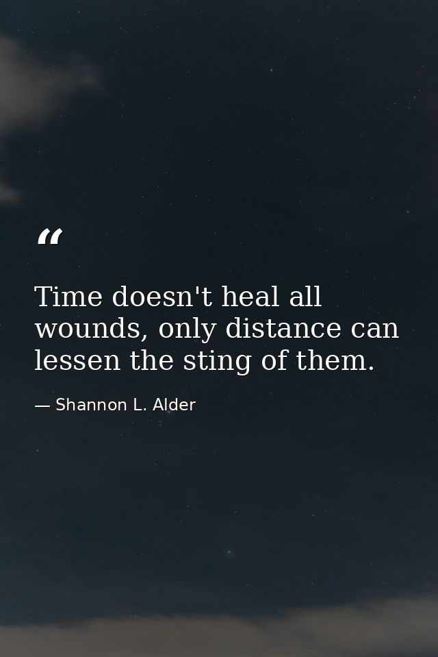 Time doesn't heal all wounds, only distance can lessen the sting of them. — Shannon L. Alder