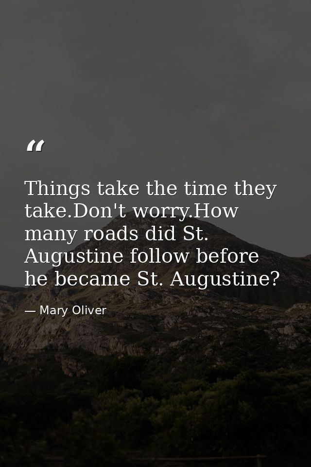 Things take the time they take.Don't worry.How many roads did St. Augustine follow before he became St. Augustine? — Mary Oliver