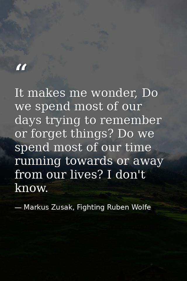 It makes me wonder, Do we spend most of our days trying to remember or forget things? Do we spend most of our time runni — Markus Zusak, Fighting Ruben Wolfe