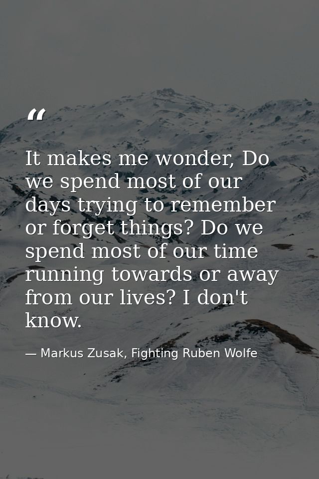 It makes me wonder, Do we spend most of our days trying to remember or forget things? Do we spend most of our time runni — Markus Zusak, Fighting Ruben Wolfe