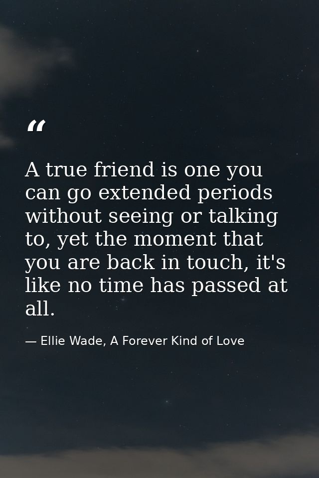 A true friend is one you can go extended periods without seeing or talking to, yet the moment that you are back in touch — Ellie Wade, A Forever Kind of Love