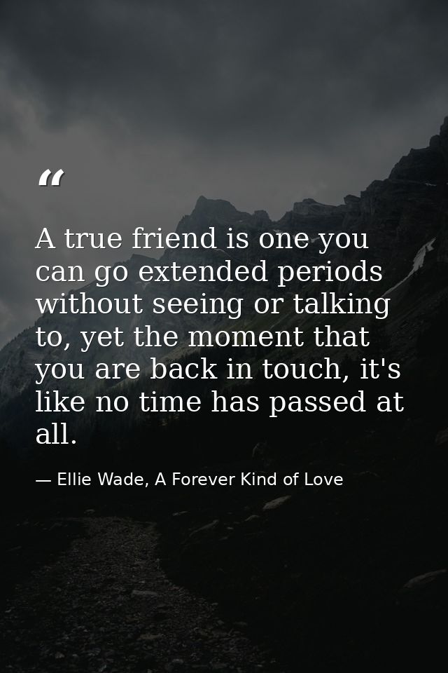 A true friend is one you can go extended periods without seeing or talking to, yet the moment that you are back in touch — Ellie Wade, A Forever Kind of Love