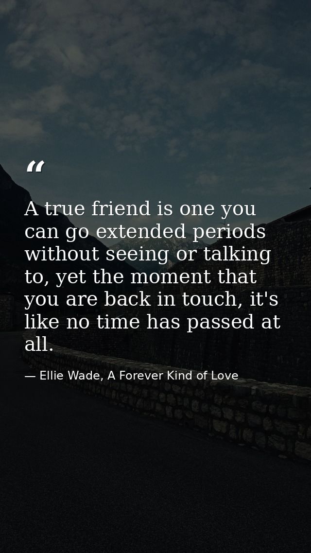 A true friend is one you can go extended periods without seeing or talking to, yet the moment that you are back in touch — Ellie Wade, A Forever Kind of Love