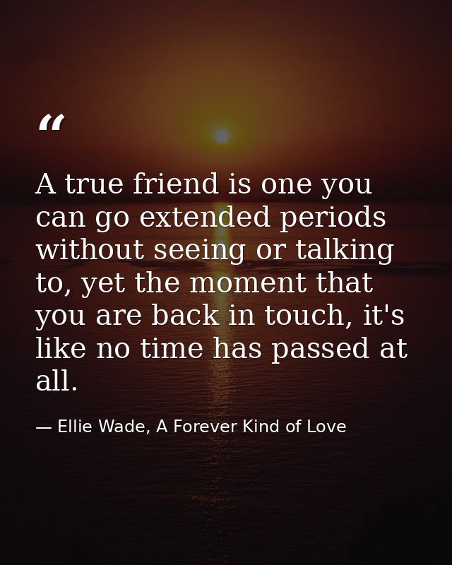 A true friend is one you can go extended periods without seeing or talking to, yet the moment that you are back in touch — Ellie Wade, A Forever Kind of Love