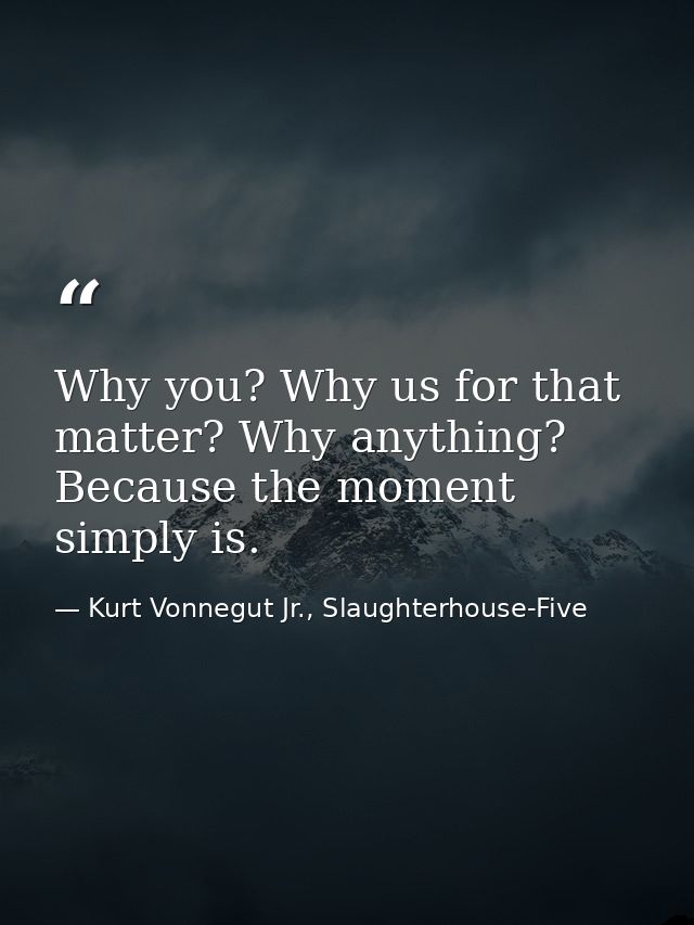 Why you? Why us for that matter? Why anything? Because the moment simply is. — Kurt Vonnegut Jr., Slaughterhouse-Five