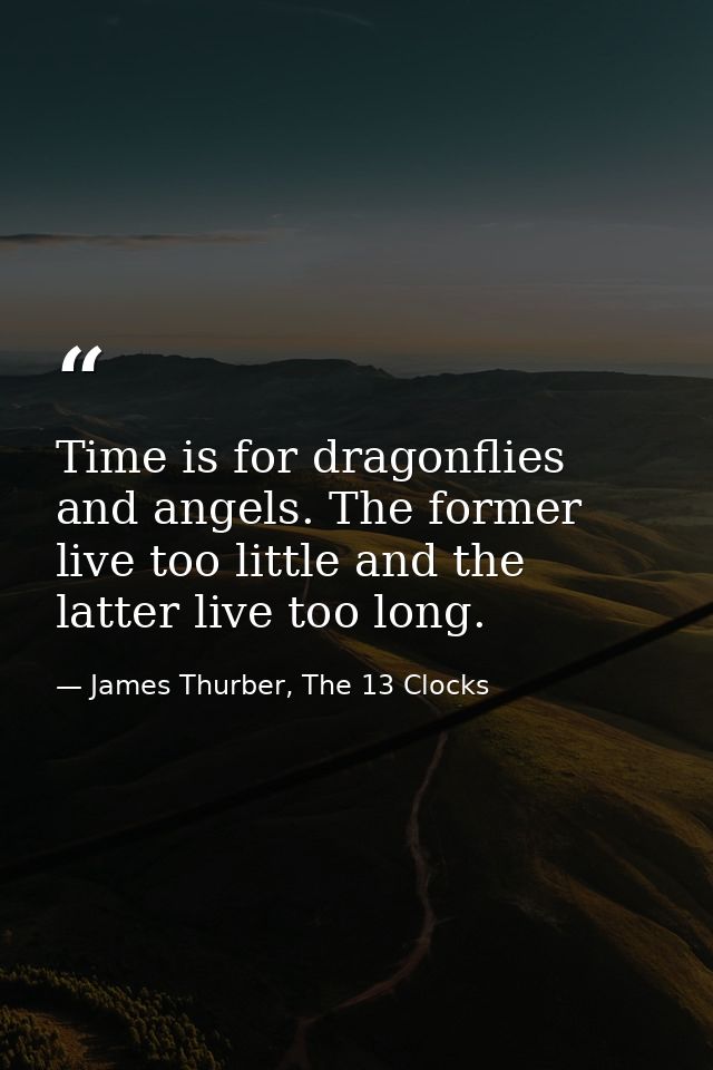 Time is for dragonflies and angels. The former live too little and the latter live too long. — James Thurber, The 13 Clocks