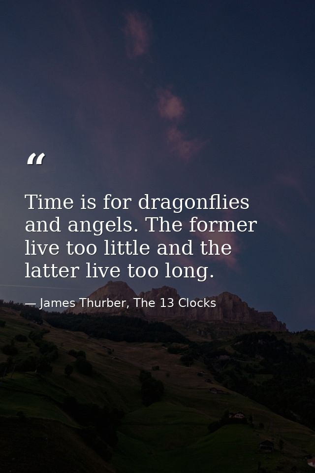 Time is for dragonflies and angels. The former live too little and the latter live too long. — James Thurber, The 13 Clocks