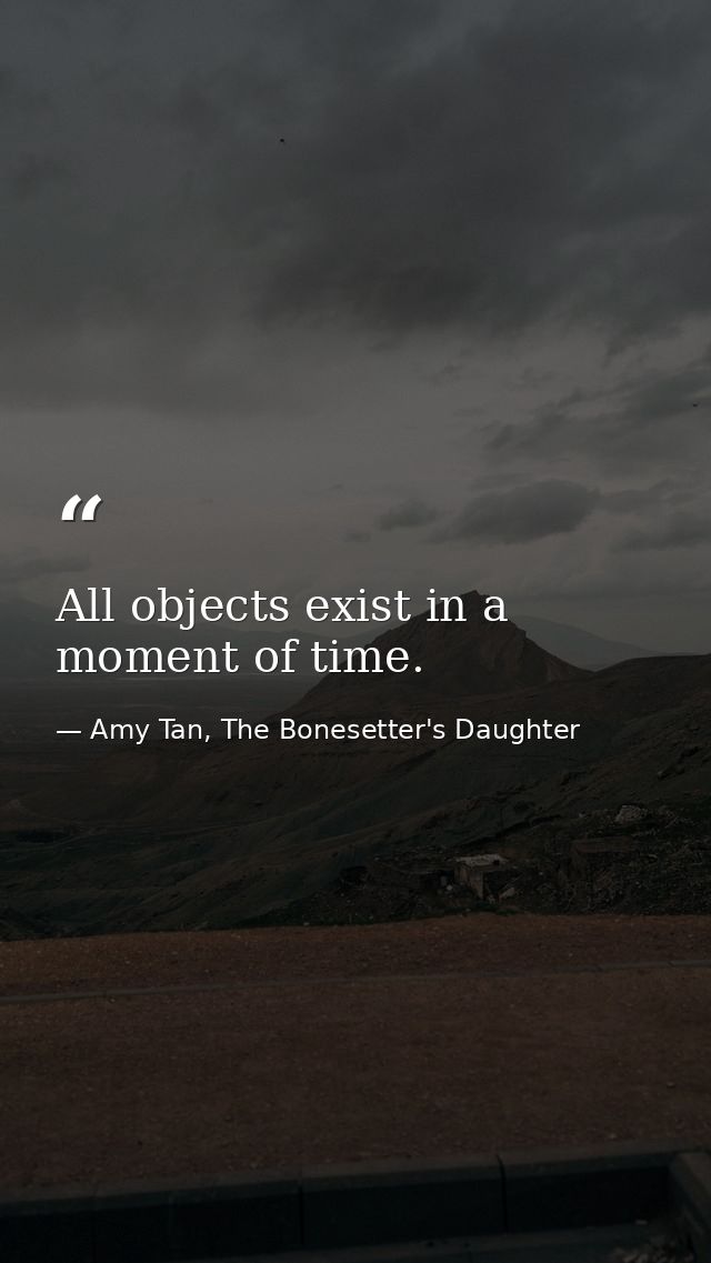 All objects exist in a moment of time. — Amy Tan, The Bonesetter's Daughter