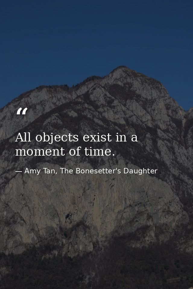 All objects exist in a moment of time. — Amy Tan, The Bonesetter's Daughter