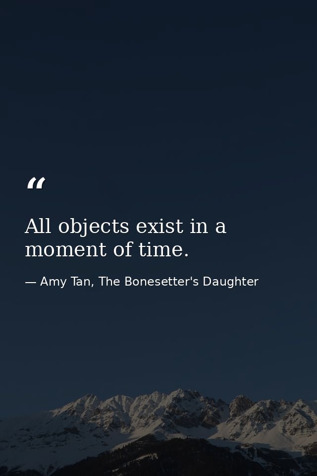 All objects exist in a moment of time. — Amy Tan, The Bonesetter's Daughter