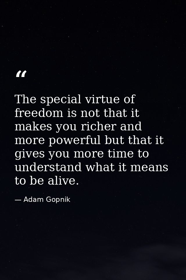 The special virtue of freedom is not that it makes you richer and more powerful but that it gives you more time to under — Adam Gopnik