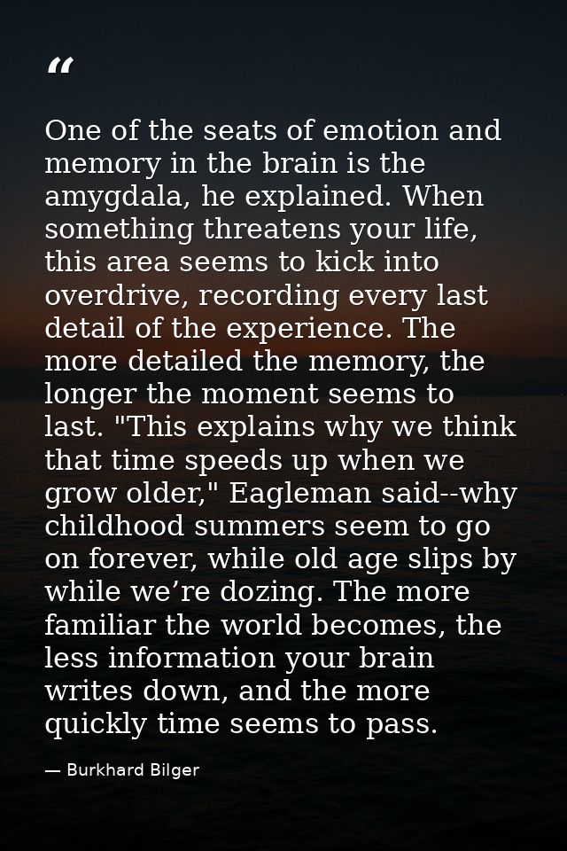 One of the seats of emotion and memory in the brain is the amygdala, he explained. When something threatens your life, t — Burkhard Bilger