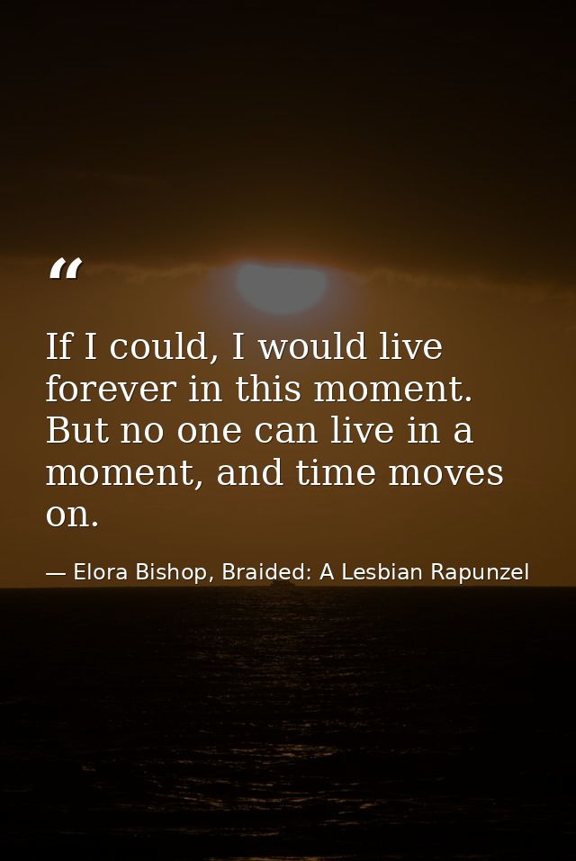 If I could, I would live forever in this moment. But no one can live in a moment, and time moves on. — Elora Bishop, Braided: A Lesbian Rapunzel