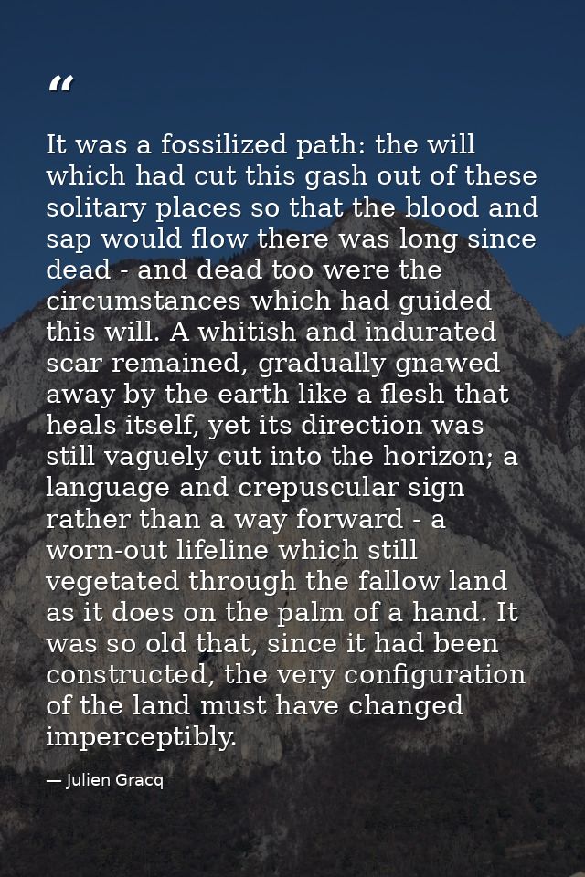 It was a fossilized path: the will which had cut this gash out of these solitary places so that the blood and sap would  — Julien Gracq