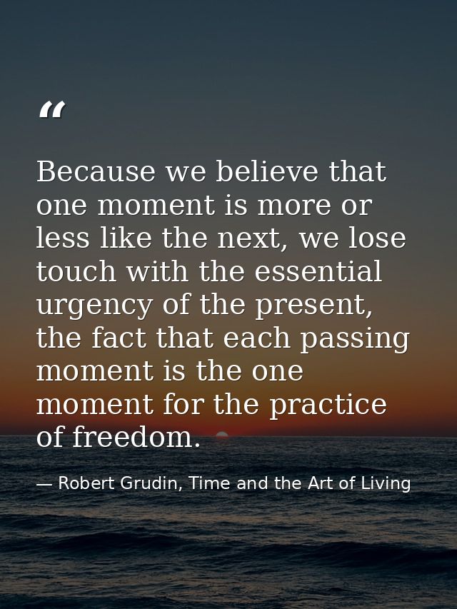 Because we believe that one moment is more or less like the next, we lose touch with the essential urgency of the presen — Robert Grudin, Time and the Art of Living