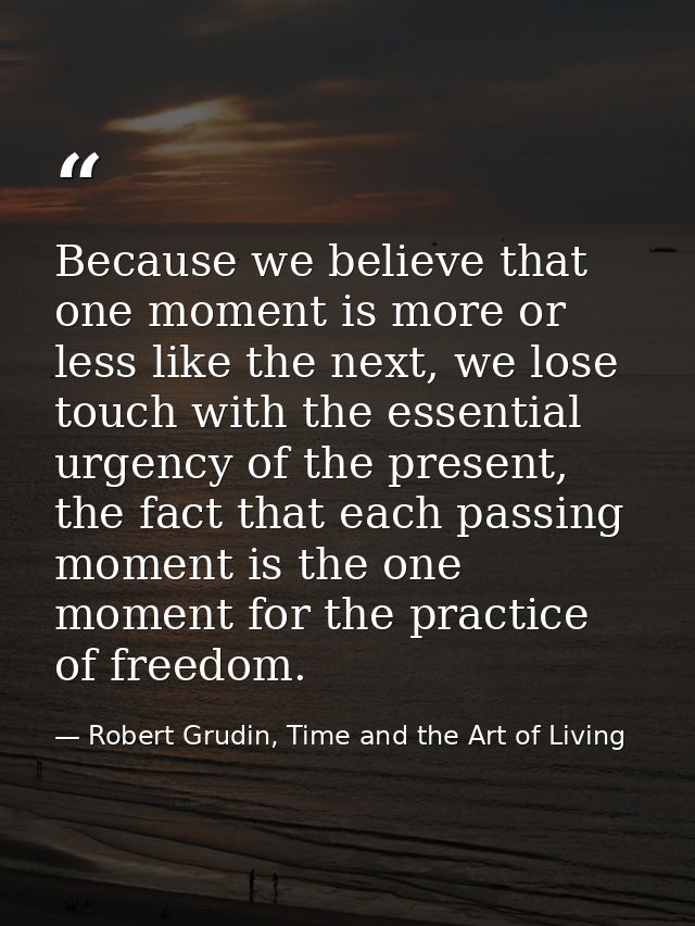 Because we believe that one moment is more or less like the next, we lose touch with the essential urgency of the presen — Robert Grudin, Time and the Art of Living