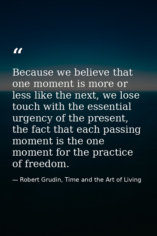 Because we believe that one moment is more or less like the next, we lose touch with the essential urgency of the presen — Robert Grudin, Time and the Art of Living