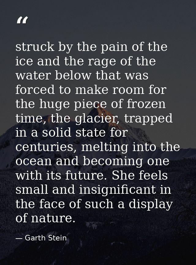 struck by the pain of the ice and the rage of the water below that was forced to make room for the huge piece of frozen  — Garth Stein