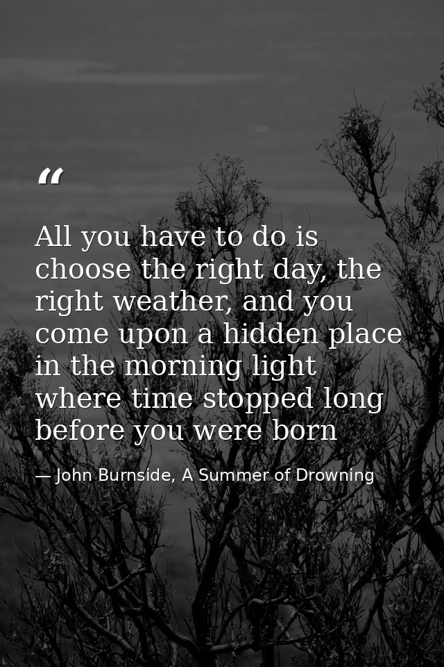 All you have to do is choose the right day, the right weather, and you come upon a hidden place in the morning light whe — John Burnside, A Summer of Drowning