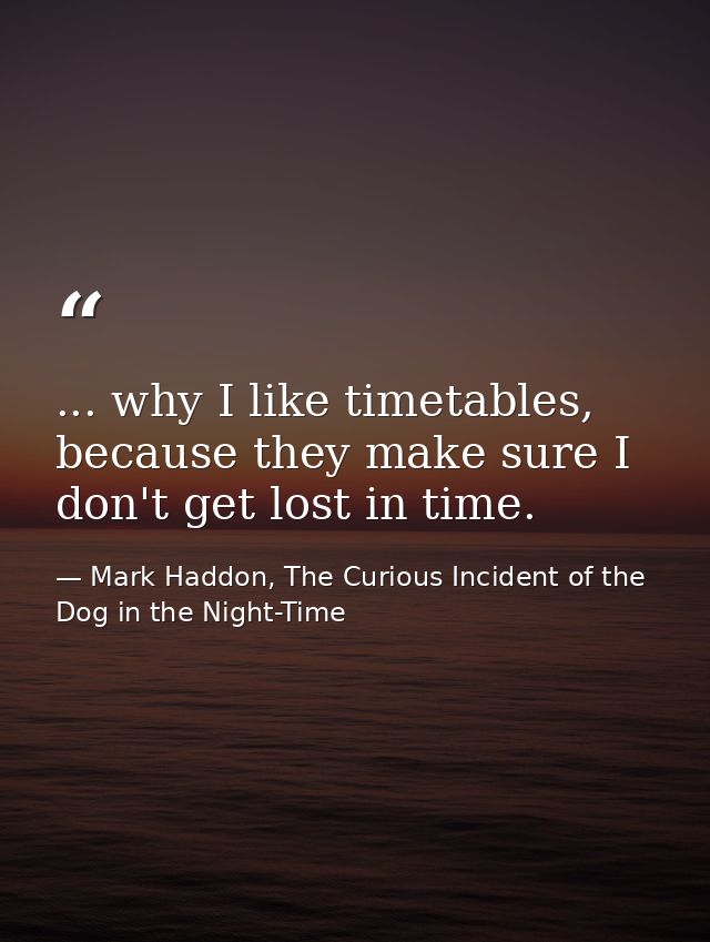 ... why I like timetables, because they make sure I don't get lost in time. — Mark Haddon, The Curious Incident of the Dog in the Night-Time