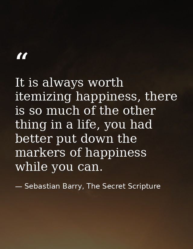 It is always worth itemizing happiness, there is so much of the other thing in a life, you had better put down the marke — Sebastian Barry, The Secret Scripture