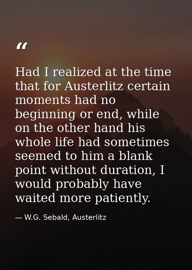 Had I realized at the time that for Austerlitz certain moments had no beginning or end, while on the other hand his whol — W.G. Sebald, Austerlitz