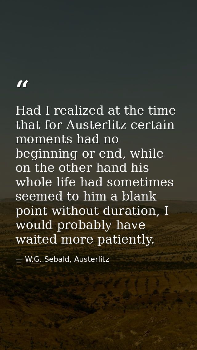 Had I realized at the time that for Austerlitz certain moments had no beginning or end, while on the other hand his whol — W.G. Sebald, Austerlitz