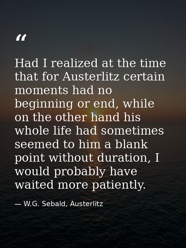 Had I realized at the time that for Austerlitz certain moments had no beginning or end, while on the other hand his whol — W.G. Sebald, Austerlitz