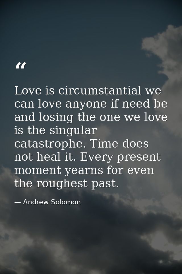 Love is circumstantial we can love anyone if need be and losing the one we love is the singular catastrophe. Time does n — Andrew Solomon