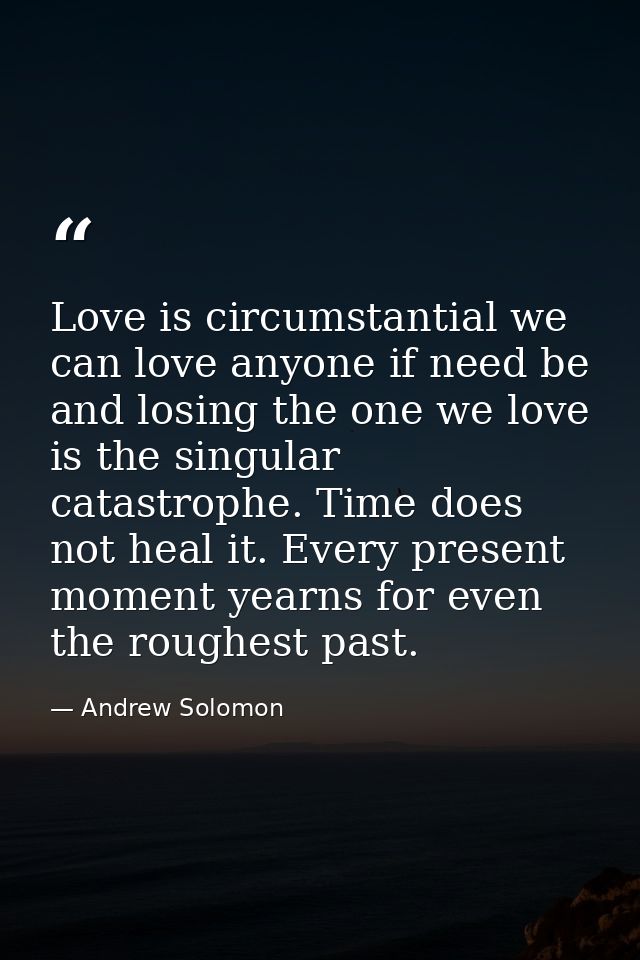 Love is circumstantial we can love anyone if need be and losing the one we love is the singular catastrophe. Time does n — Andrew Solomon