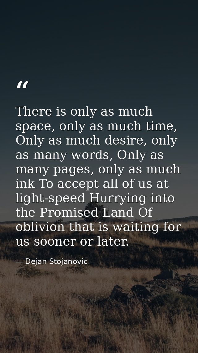 There is only as much space, only as much time, Only as much desire, only as many words, Only as many pages, only as muc — Dejan Stojanovic