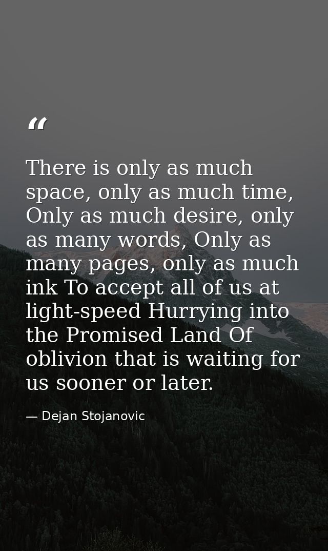 There is only as much space, only as much time, Only as much desire, only as many words, Only as many pages, only as muc — Dejan Stojanovic