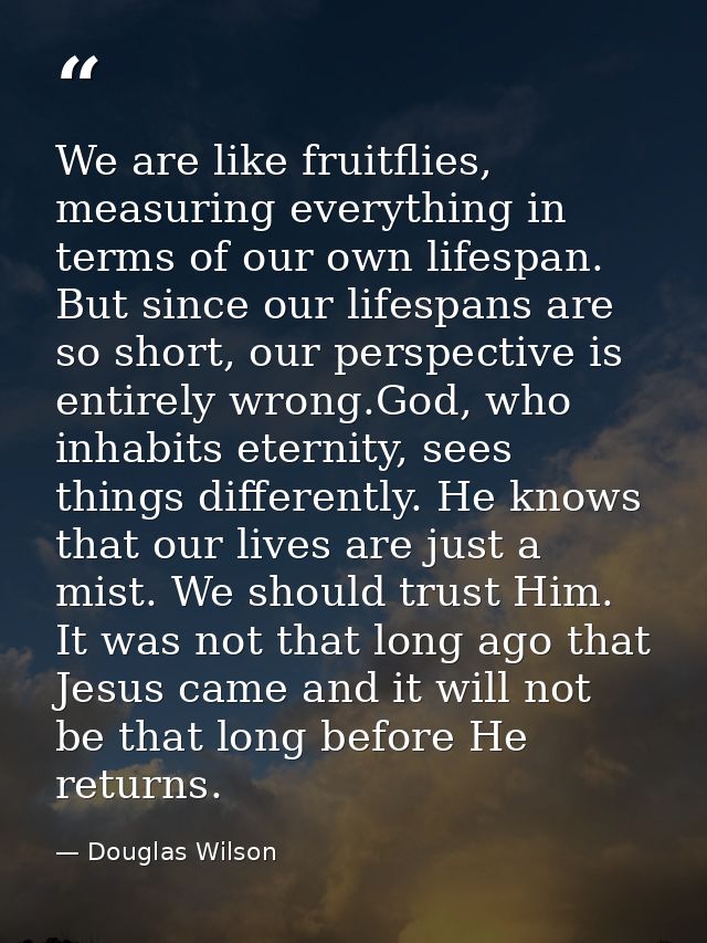 We are like fruitflies, measuring everything in terms of our own lifespan. But since our lifespans are so short, our per — Douglas Wilson