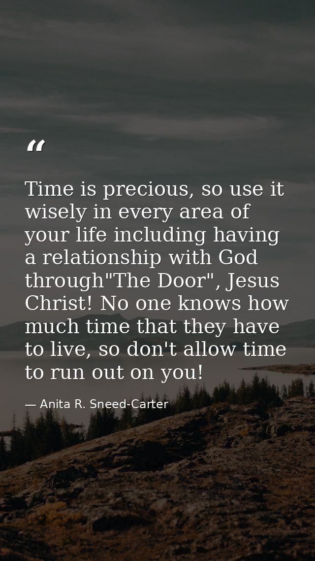 Time is precious, so use it wisely in every area of your life including having a relationship with God through"The Door" — Anita R. Sneed-Carter