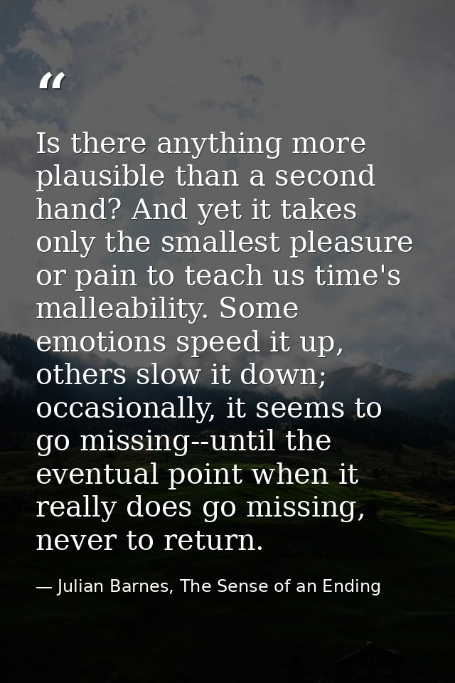 Is there anything more plausible than a second hand? And yet it takes only the smallest pleasure or pain to teach us tim — Julian Barnes, The Sense of an Ending